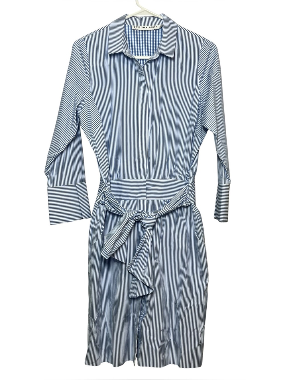 Gretchen Scott Shirt Dress Wash & Wear Breezy Blouson Blue White Striped Size XS